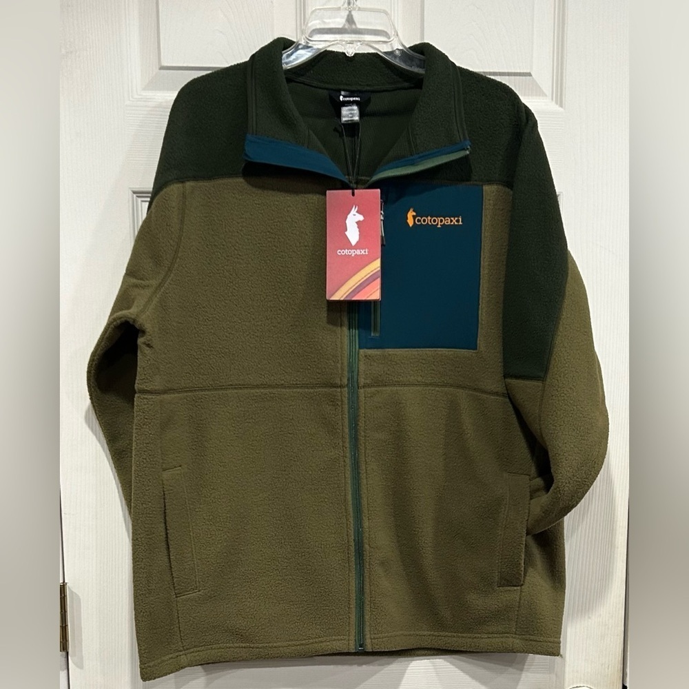 Cotopaxi Men's Large Abrazo Fleece Full-Zip Jacket Green Brown Woods Oak NWT
